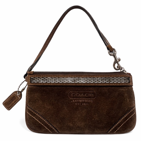 Coach Handbags - Authentic Coach Y2K Brown Suede Wristlet – Vintage 2000s – Leather Trim